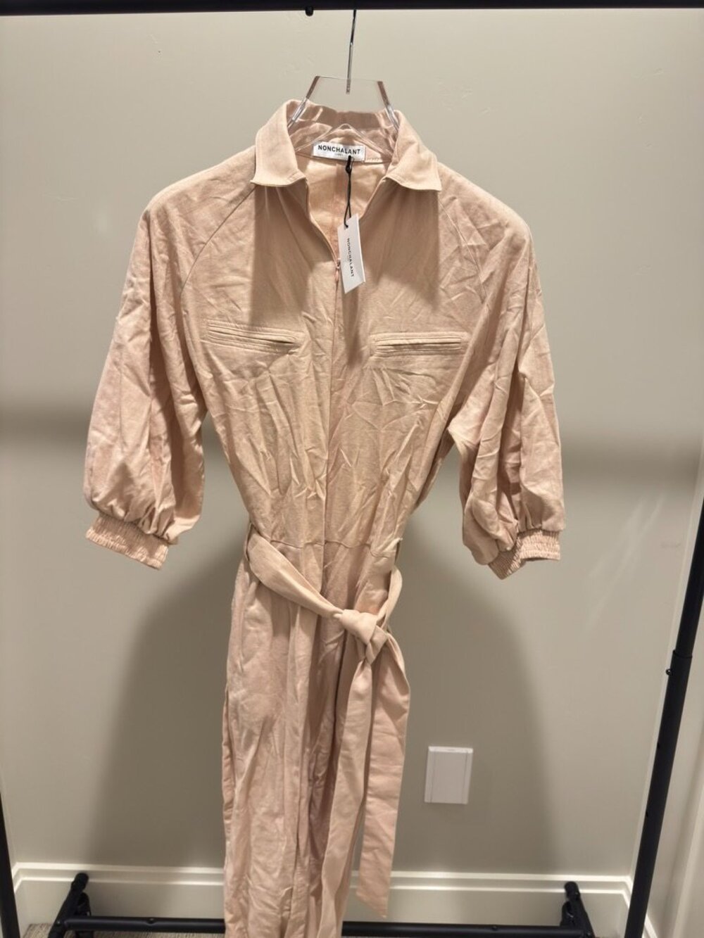 Nonchalant Label Beige Belted Utility Jumpsuit NWT
